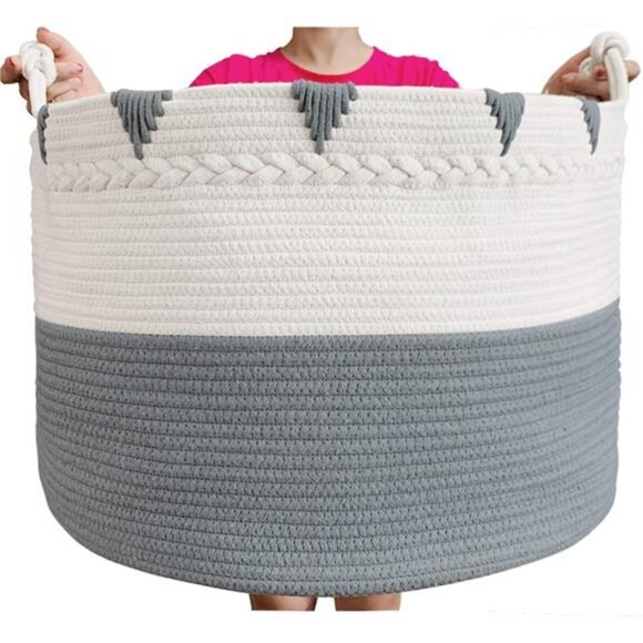 XXXXLarge Cotton Rope Blanket Basket 22in x 22in x 16in Woven Laundry Hamper - Picture 1 of 6
